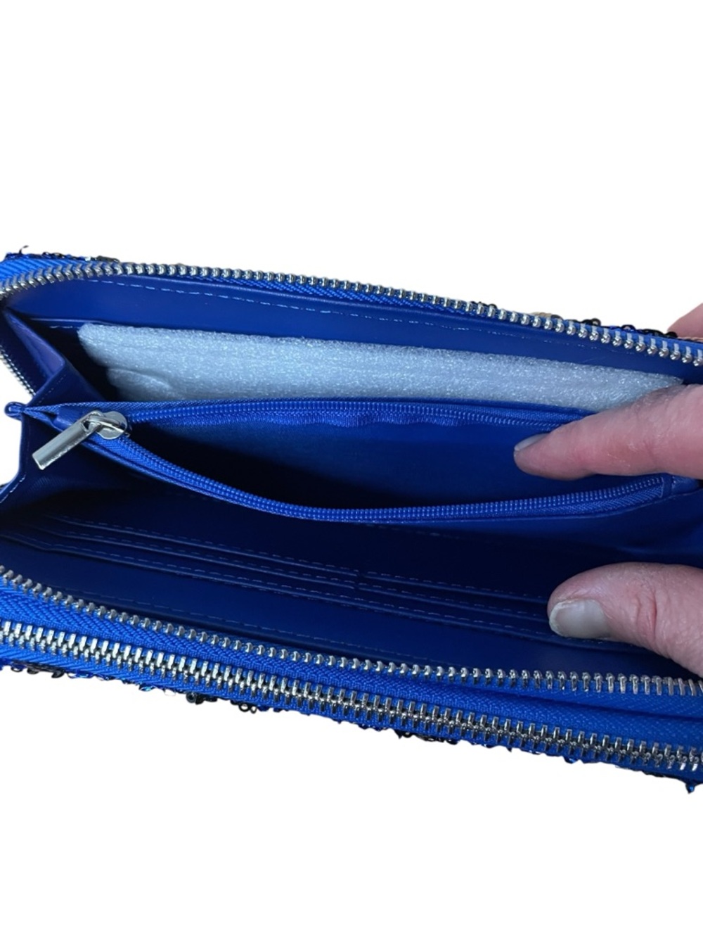 NWT B. Brentano Leopard Blue Sequin Double Zip Wallet Vegan Leather - Picture 7 of 11